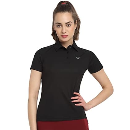 Invincible Women's Raglan Polo Gym Tee-Black / L