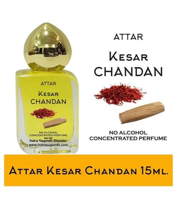 INDRA SUGANDH BHANDAR Attar Kesar Chandan With Saffron and Sandal Combination 15ml Roll On Cubic Pack