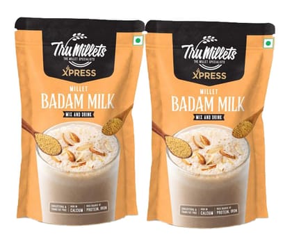 Trumillets Xpress - Healthy Millet Drink - Instant Mix | Nutrition for Adults (Both Men and Women) and Kids- Health,Strength and Energy| Gluten Free | No Preservatives| Badam Milk (Each 200g Pack of 2)
