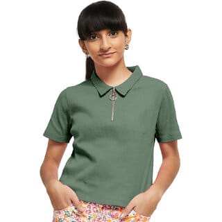 Girls Olive Green  Polo T-Shirt