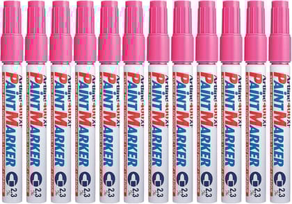 Artline 400XF Paint Markers for Wood, Plastic, and Canvas, The Ideal Waterproof Marker for Indoor/Outdoor Applications, Opaque Permanent Markers with 2.3 mm Bullet Tip, Pink, Pack of 10