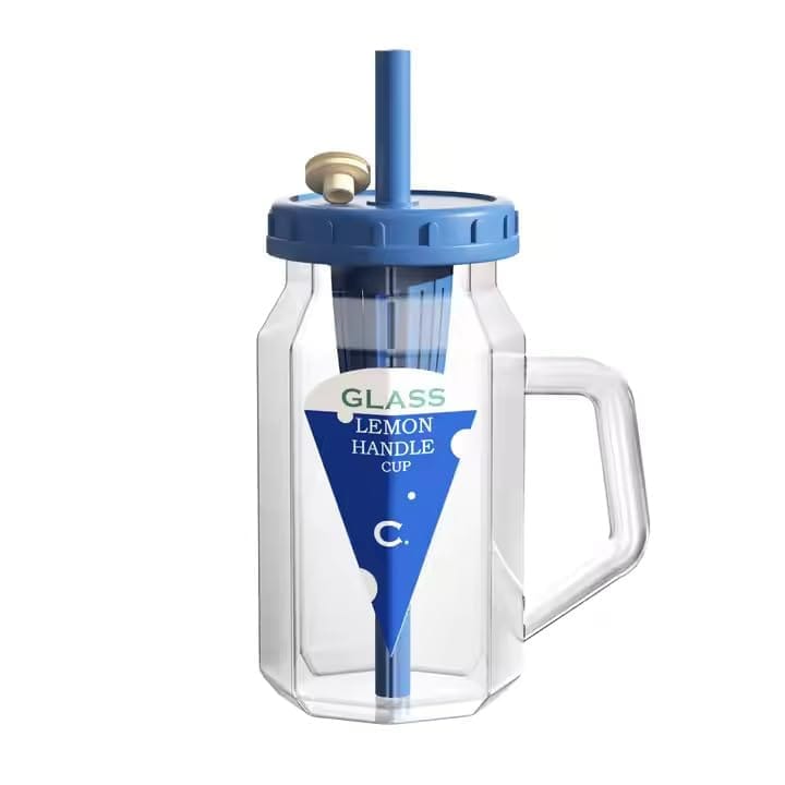Glass Sipper with Fruit Infuser and Squarish Handle,500 ML,Set Of 1,Comfortable Grip Infused Bottle for Detox & Hydration,Water Bottle for Gym,Office,Yoga & Travel,Sipper for Daily Use,Random Colours