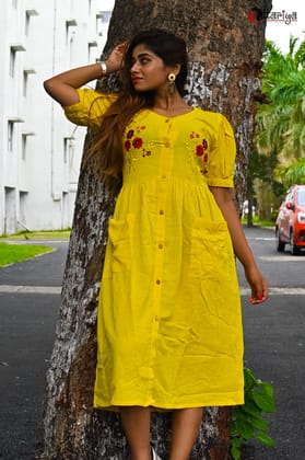 Yellow Rose Khadi Dress-S