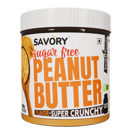 SAVORY Super Crunchy Peanut Butter (Sugar-Free) with Added Whey | High in Protein | No Added Sugar, Energy Booster, Gluten-Free & Keto Friendly | Cholesterol & Trans-fat Free | Healthy Protein Rich Spread (900g)