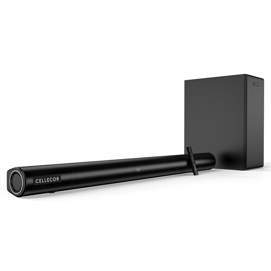 CELLECOR CBS-01 TUNEBAR 2.1 Channel Soundbar with 160W RMS Output, 80W Subwoofer, Bluetooth 5.3 & Matte Black Metal Grill - Black