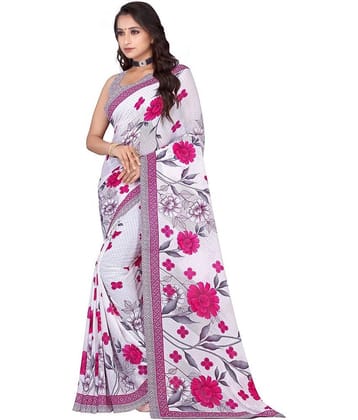 LEELAVATI Georgette Printed Saree With Unstitched Blouse Piece ( Multicolor )