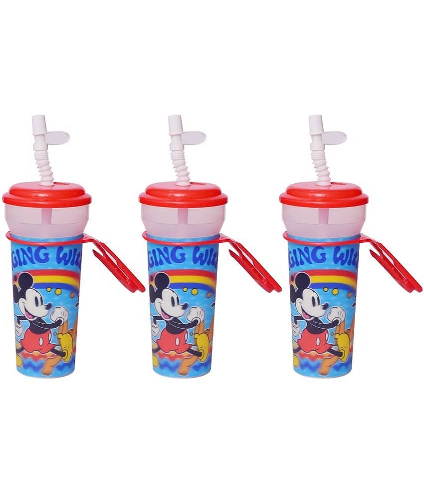 Gluman Disney Mickey Cartoon Character Printed Sipper Bottle for Girls I Leak Proof, 100% Food Grade| BPA Free | Recyclable/Reusable | Spout Lid 350ml (Pack of 3)