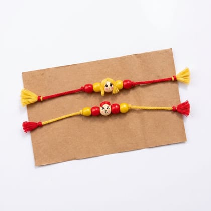 CHARACTER -THEME KIDS BROTHER SISTER COLORFUL WOODEN BEAD RAKHI SET