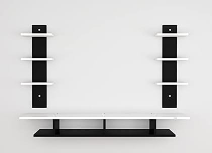 DAS Volker Wall Mount TV Entertainment Unit/with Set Top Box Stand and Wall Shelf Display Rack for Living Room Black & White (Ideal for up to 55") Screen
