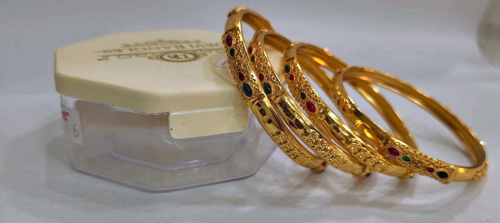 Gold Plated Bangles Set of 4 with Ruby and Emerald Stones