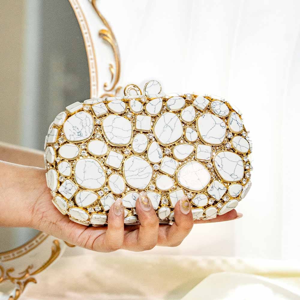 Vintage Marble Crystal Clutch Bag