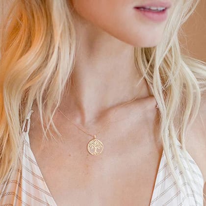 Bohemian Filigree Tree Of Life Necklace Set in 14K Rose Gold