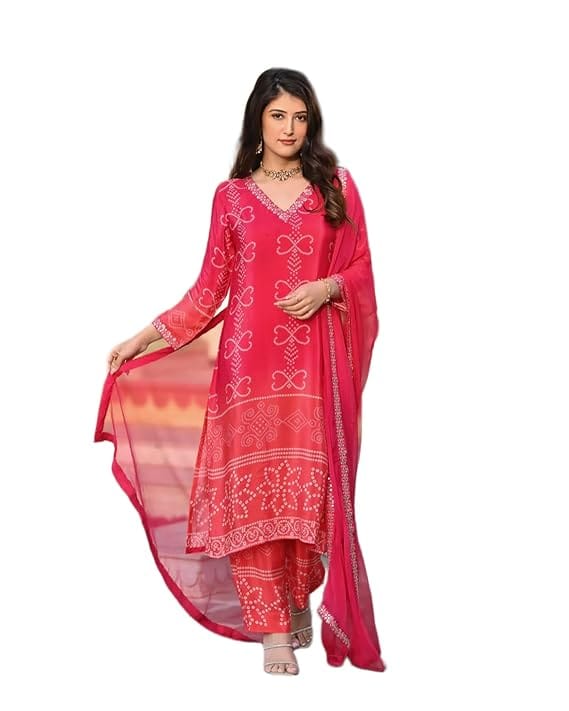 Womens Heavy Chinon Embroidered Suit Set Sequence & Zari Work Kurta with Pants & Dupatta Salwar Suit