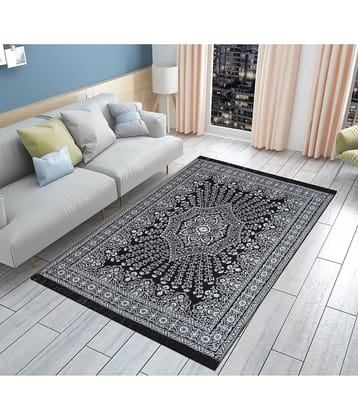FURNISHING HUT Black Cotton Carpet Abstract 5x7 Ft