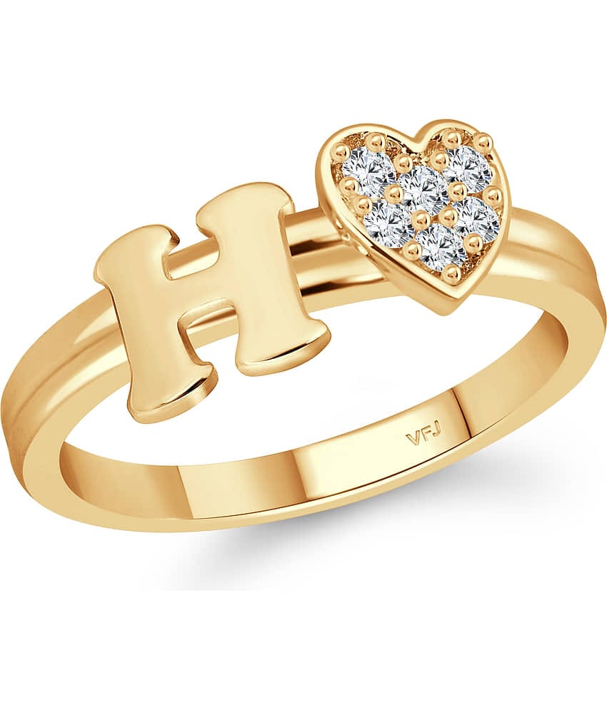 Vighnaharta cz alloy Gold plated Valentine collection Initial '' H '' Letter with heart ring alphabet collection for women and Girls