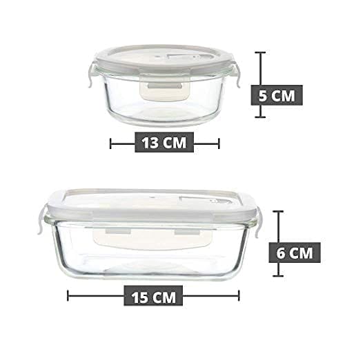 Femora Borosilicate Glass Container Camel Black Lunch Box- Set of 3 (Rectangle 620-1 Pcs + Round 380-2pcs)