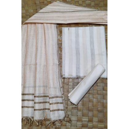 Katan Silk Handcrafted White & Beige Suit