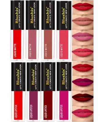 Blushis Waterproof Longlast Liquid Matte Mini Lipsticks Combo Of 8 (Nude & Red Edition, 32 Ml)