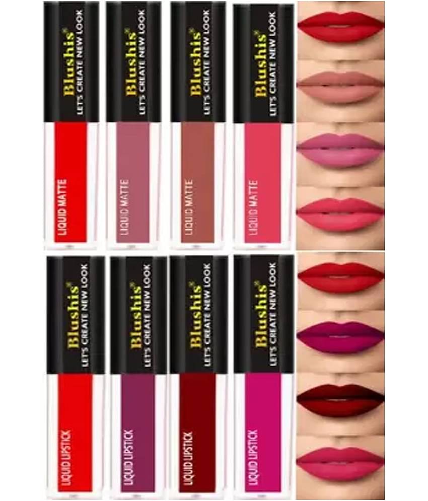 Blushis Waterproof Longlast Liquid Matte Mini Lipsticks Combo Of 8 (Nude & Red Edition, 32 Ml)
