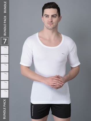Men's White Pack of 7 Solid Combed Cotton Shrinkless Vest
