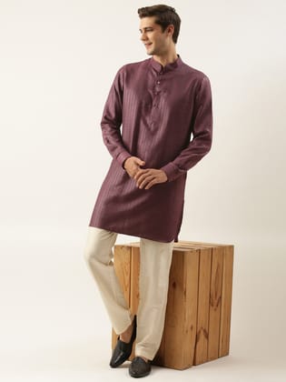 Wine Striped Short Kurta-Made To Measure / Only Kurta - No Lowers