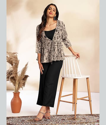 Janasya Women Printed Top With Trousers Co-Ord Set ( Black )