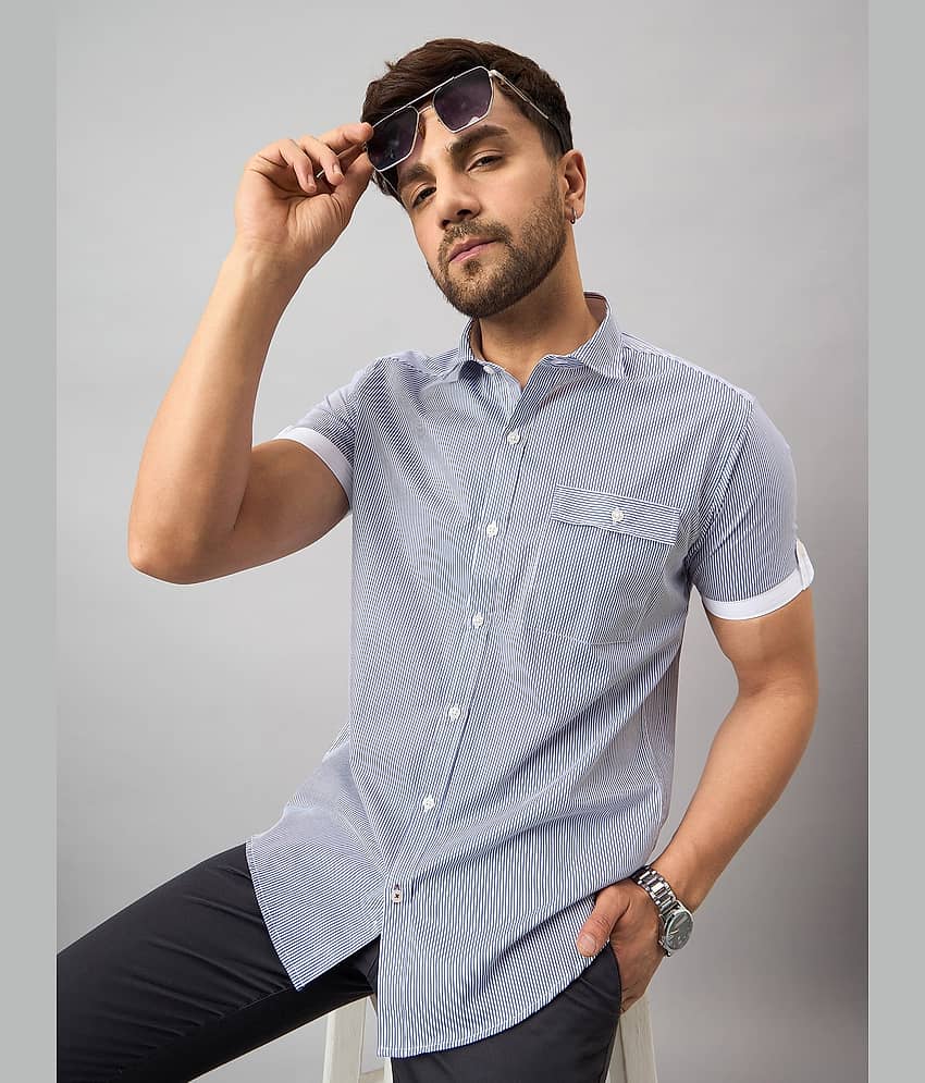 Club York Cotton Blend Regular Fit Striped Half Sleeves Men's Casual Shirt - Off White ( Pack of 1 )