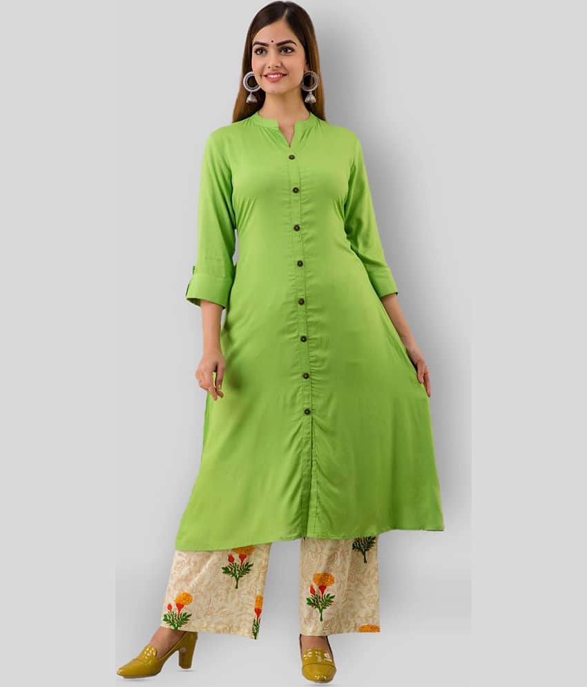 MAUKA - Green Rayon Women's Front Slit Kurti ( Pack of 1 )