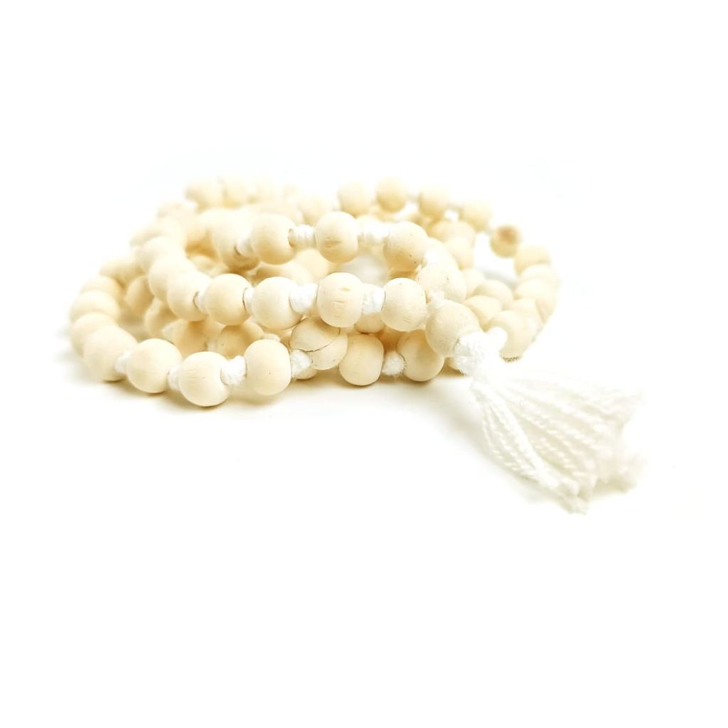 MAYAPURI Pure Tulsi Japa Mala 108 + 1 Beads Original for Daily Mantra Jaap with Tassel/Holy Basil Chanting Beads, Rosary Round Mala with Tight Knottedm, Adults Unisex (Pack of 1), White - Pooja Needs | Buy online on ZillyBuy