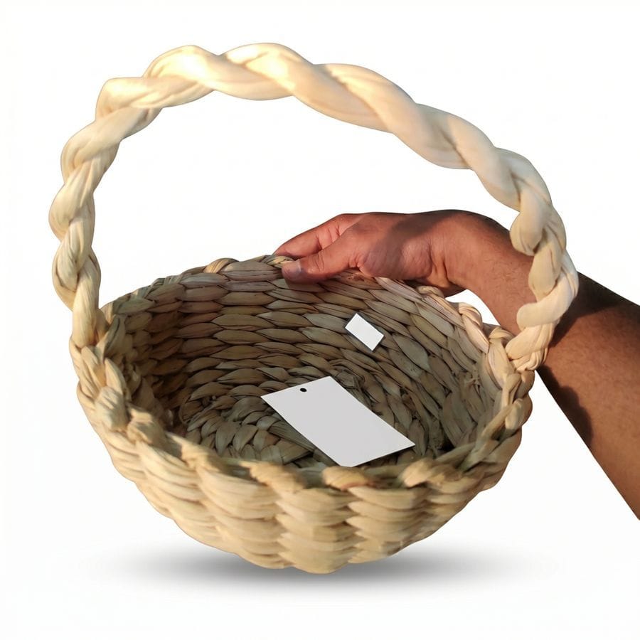 Handcrafted Natural Woven Decorative Basket with Twisted Handle