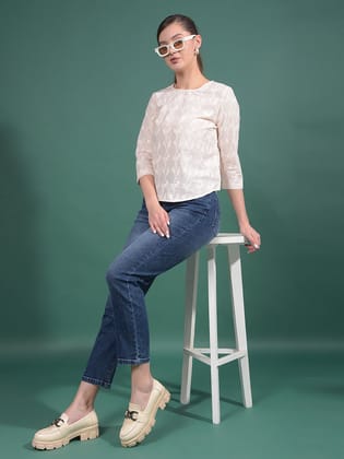 Peach Embroidered 100% Cotton Top-S / Peach
