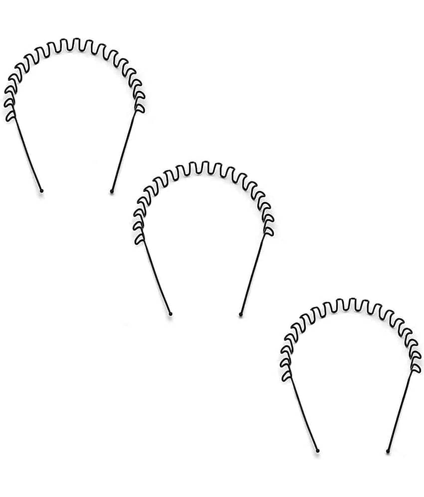 VSAKSH Women's Black Metal Zig Zag Hair band (Set of 3 Pcs)
