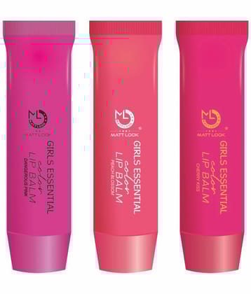 Mattlook Lip Makeup Girls Essential Color Lip Balm Moisturizing Lip, 3 Multi Flavours Cherry Kiss | Dangerous Red | Peach Blossom, Pack of 3 (10.5gm)