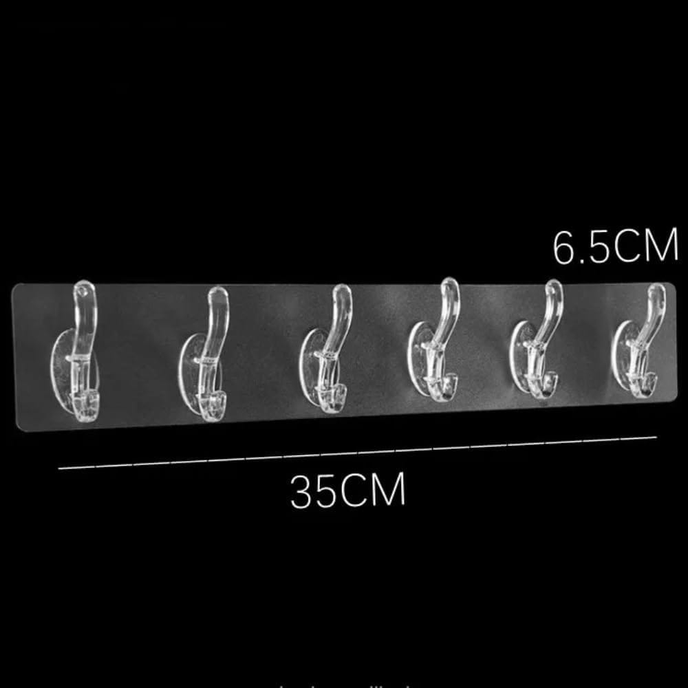 Plastic Wall Hanger Hooks for Hanging Clothes Home Kitchen Office Bathroom Bedroom Door, 4 Pack Self Adhesive Hanger Hooks (6 Hooks Hanger, Transparent)