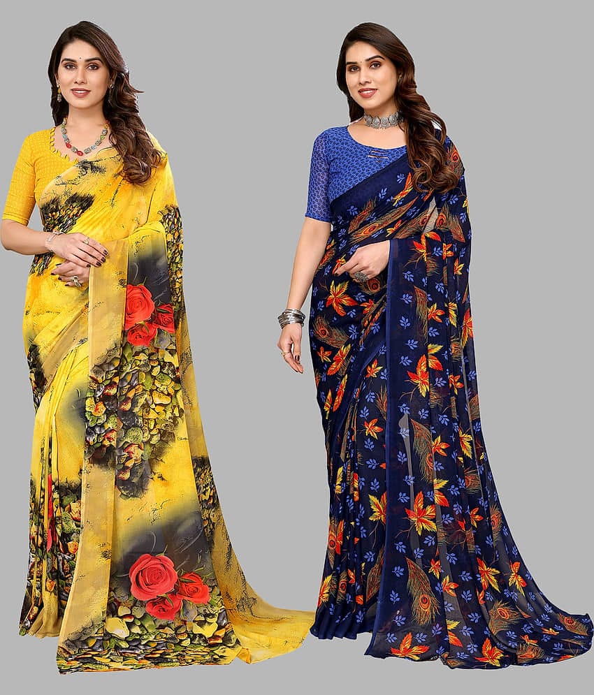 Kashvi Sarees Georgette Printed Saree With Unstitched Blouse Piece ( Multicolor )