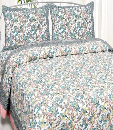 Pink Floral Double Bed Sheet with Pillow Covers