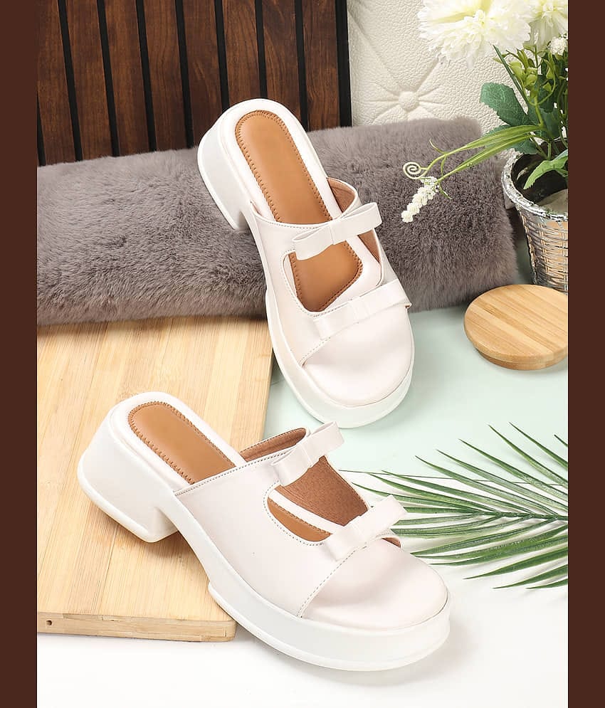 Aroom White Women's Slip On Heels