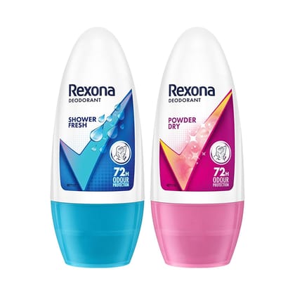 Rexona Shower Fresh Underarm Roll On Deodorant + Antiperspirant For Women|| 50 ml+Rexona Powder Dry Underarm Roll On Deodorant + Antiperspirant For Women|| 50 ml Rexona Shower Fresh Underarm Roll On Deodorant + Antiperspirant For Women|| 50 ml+Rexona Powder Dry Underarm Roll On Deodorant + Antiperspirant For Women|| 50 ml