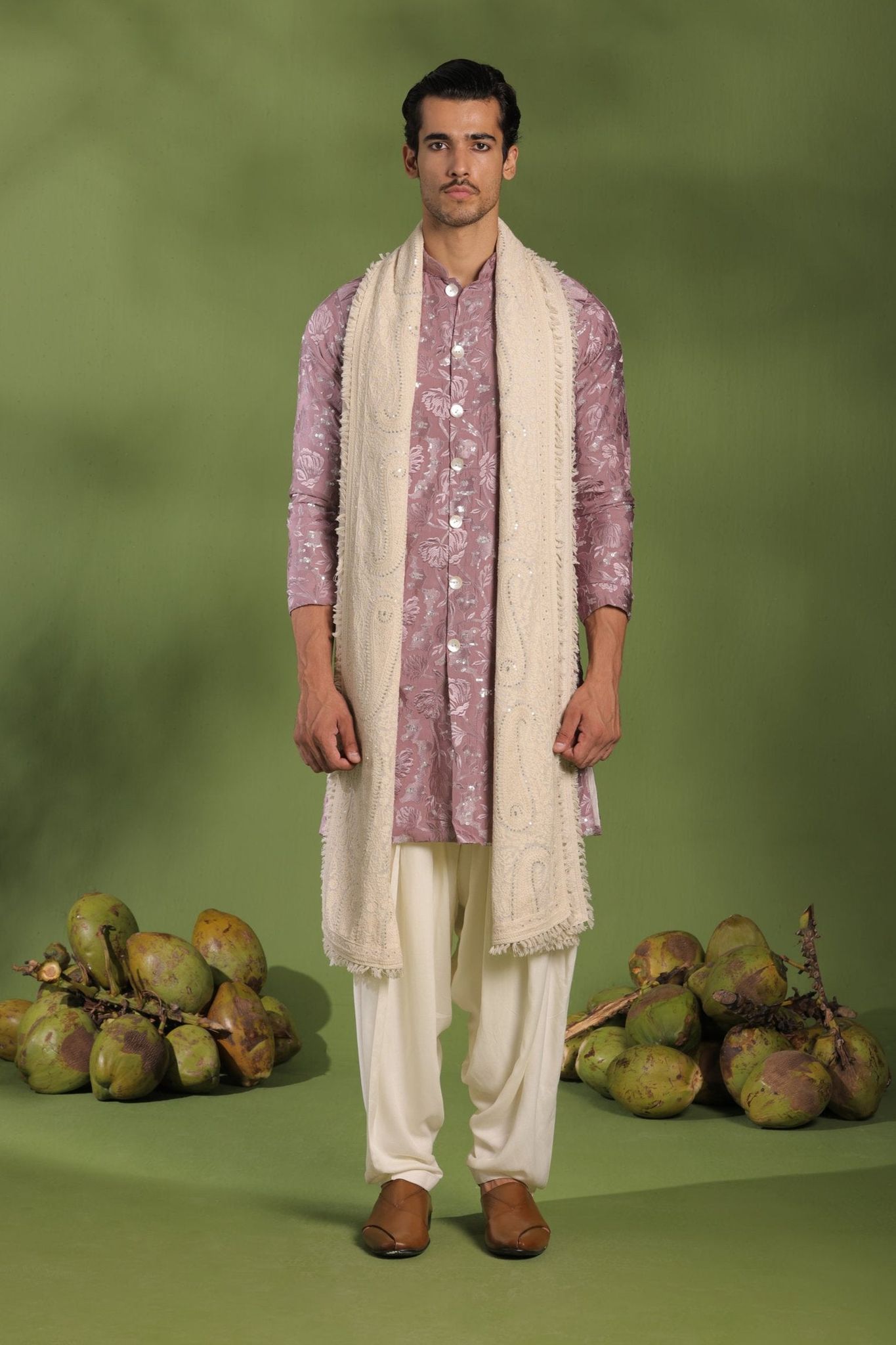 Amar Mauve purple Front open Kurta patiyala set with dupatta-XS/34