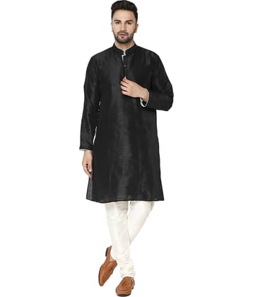 SKAVIJ Black Silk Blend Kurta Pyjama Set