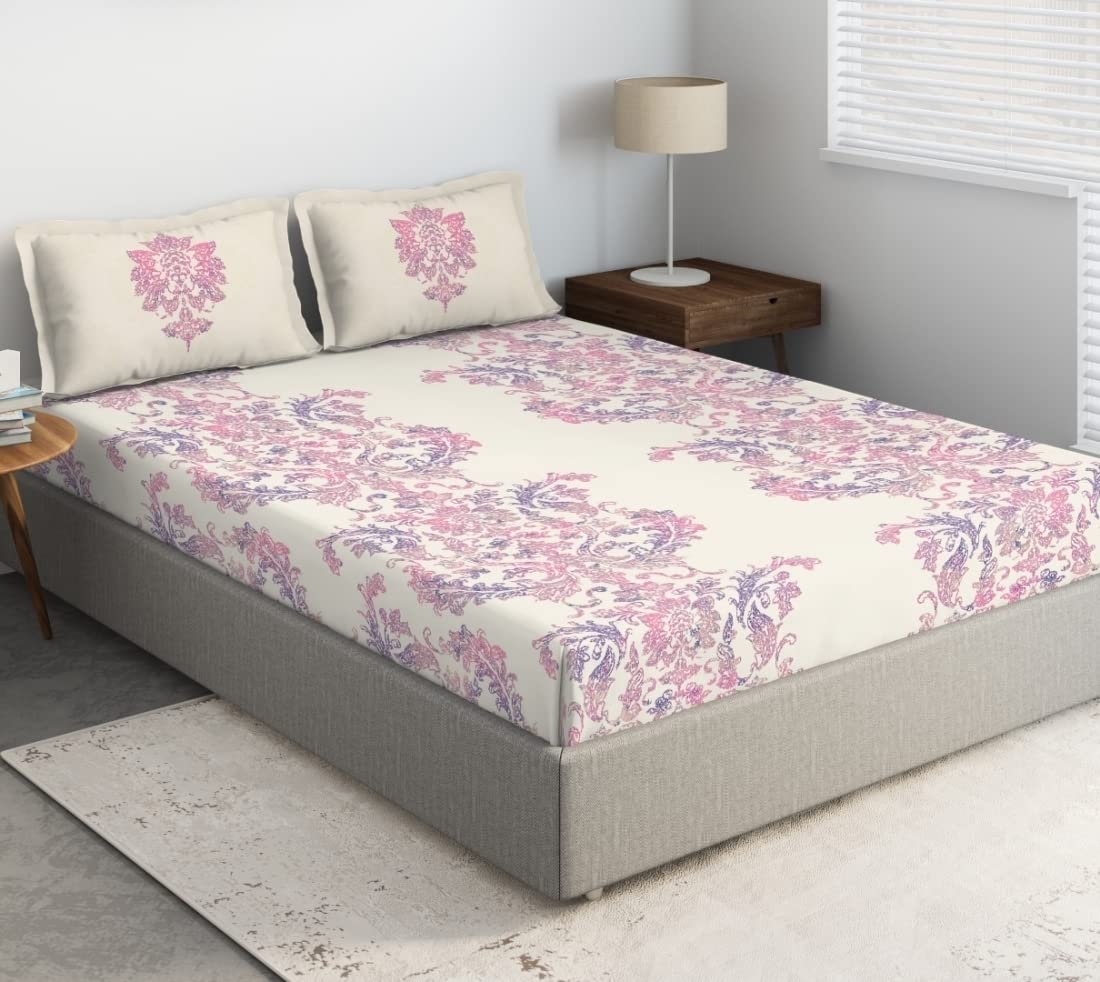 DDECOR - Prime Collection 100% Cotton Ethnic Pattern 136TC King Bedsheet |229 CM X 274 CM| with 2 Pillow Covers - Pink