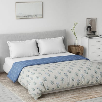 DDECOR Live beautiful Cotton Skin Friendly Ethnic 80 GSM Summer Reversible Double Dohar | 2.28M X 2.54M - Blue