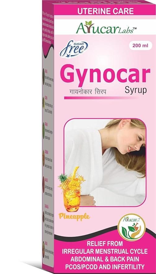 Gynocar Syrup - Ayurvedic Uterine Care & Womens Health Supplement | Relief from Hormonal Imbalance, Irregular Menstrual Cycle, Abdominal & Back Pain | Sugar-Free | 200 ml  Ayucar Labs