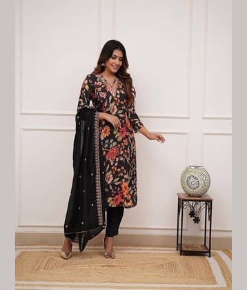 TRAHIMAM Women Viscose Embroidered Straight Kurti With Pants ( Blue )