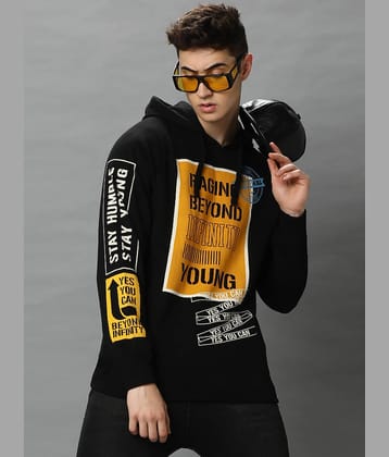 LEWEL Cotton Blend Regular Fit Printed Full Sleeves Men's Hooded T-Shirt - Black ( Pack of 1 )