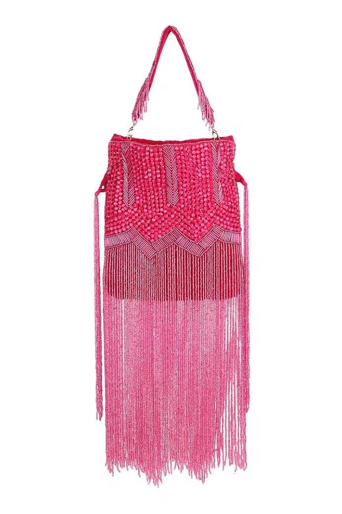 Pink Velvet Embroidered Potli