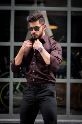 Brown solid satin cotton full sleeve shirt Brown solid satin cotton full sleeve shirt