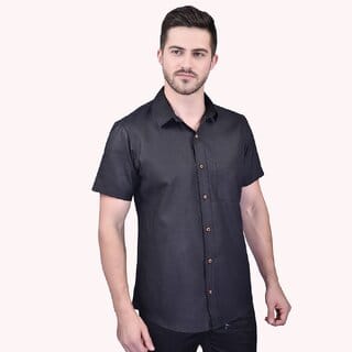 PrintCultr Men's Half Sleeve Cotton Spread Collar Shirt  (Black)