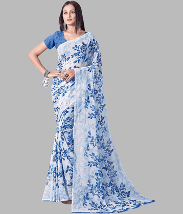 Sitnjali Lifestyle Georgette Printed Saree With Unstitched Blouse Piece ( Green )