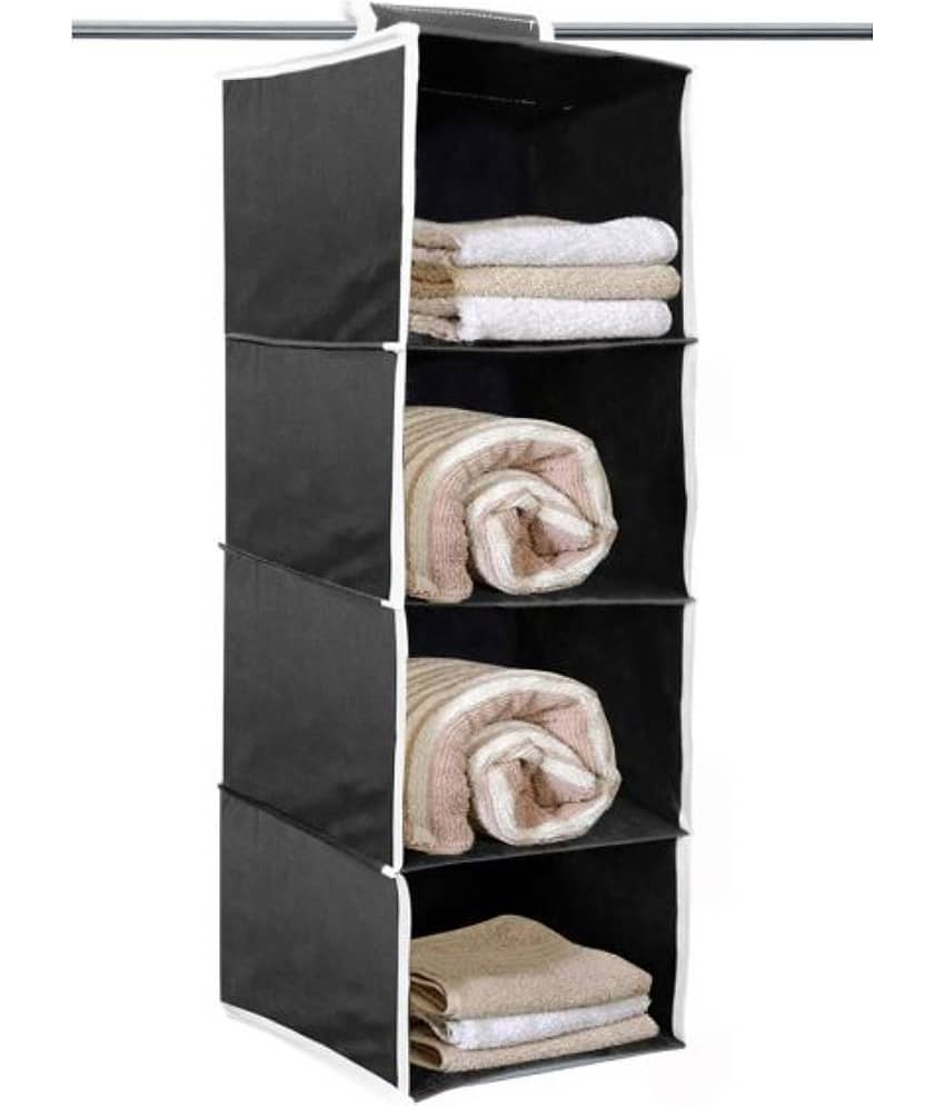 Non Woven Foldable Hanging 4 Shelves Wardrobe/Closet Cloth Storage Organizer -Pack of 1